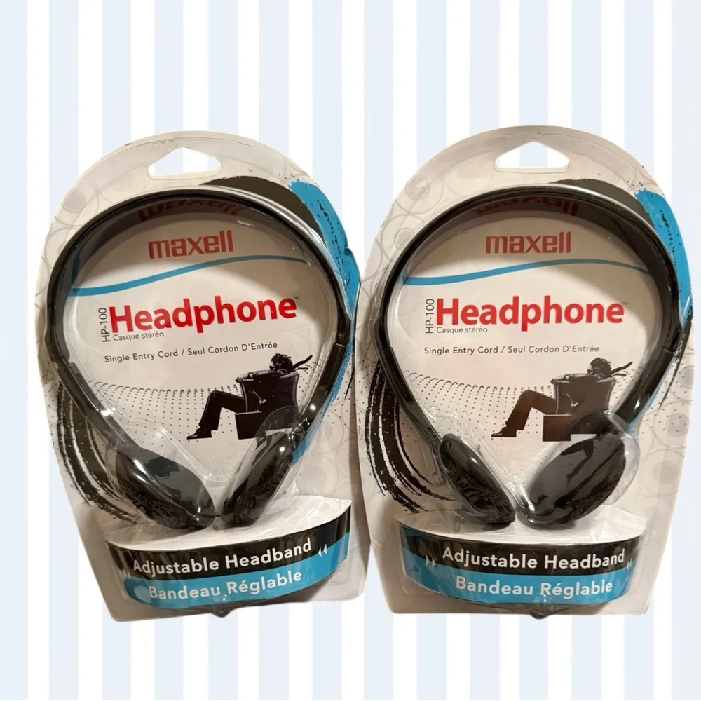 2 PACKS OF of Maxell HP-100 Lightweight Stereo Headphones. Brand New